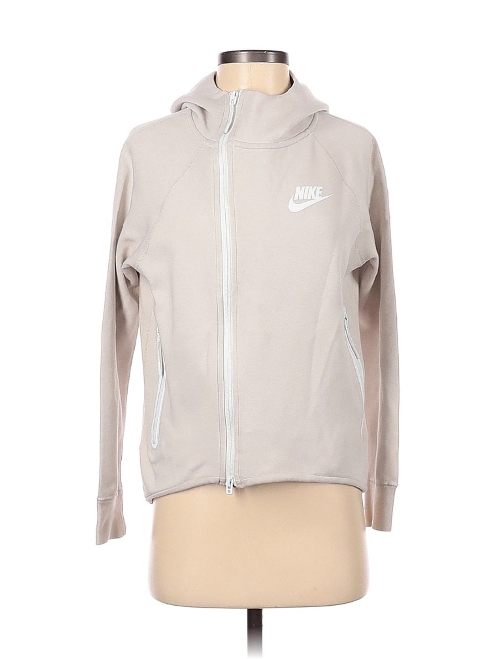 Nike Women's Beige Full-Zip Hooded Bomber Jacket